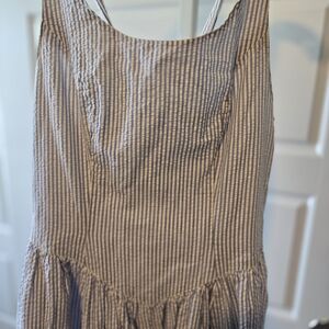 Striped Sleeveless Seersucker Dress in Blue and White